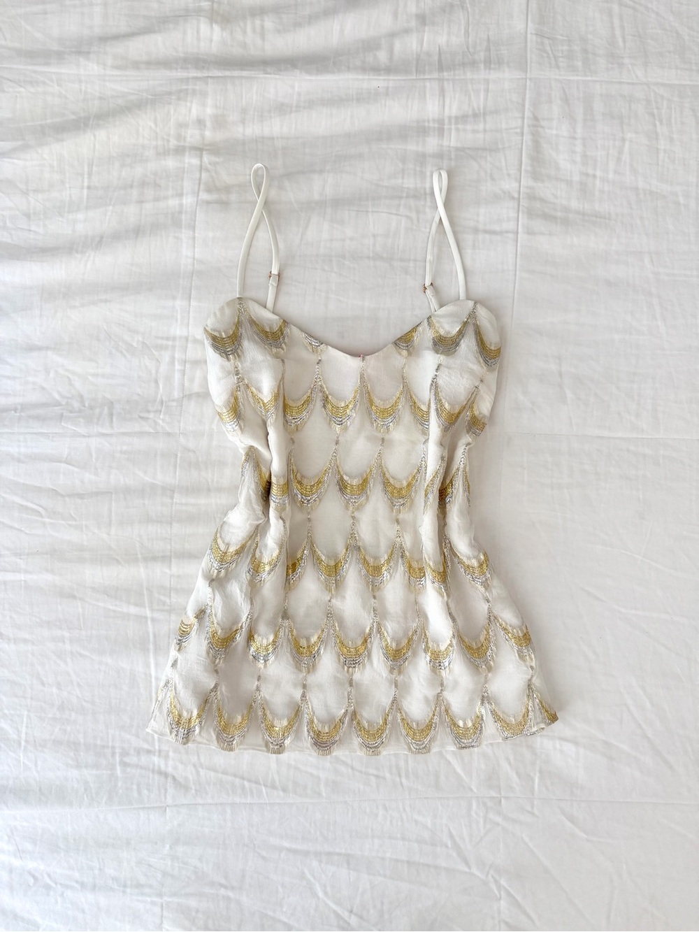 Lilly Pulitzer Silk Metallic Gold & Silver Scalloped Semi Sheer Cami Size XS
